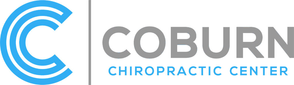 Logo for Coburn Chiropractic Center featuring a large blue stylized letter 
