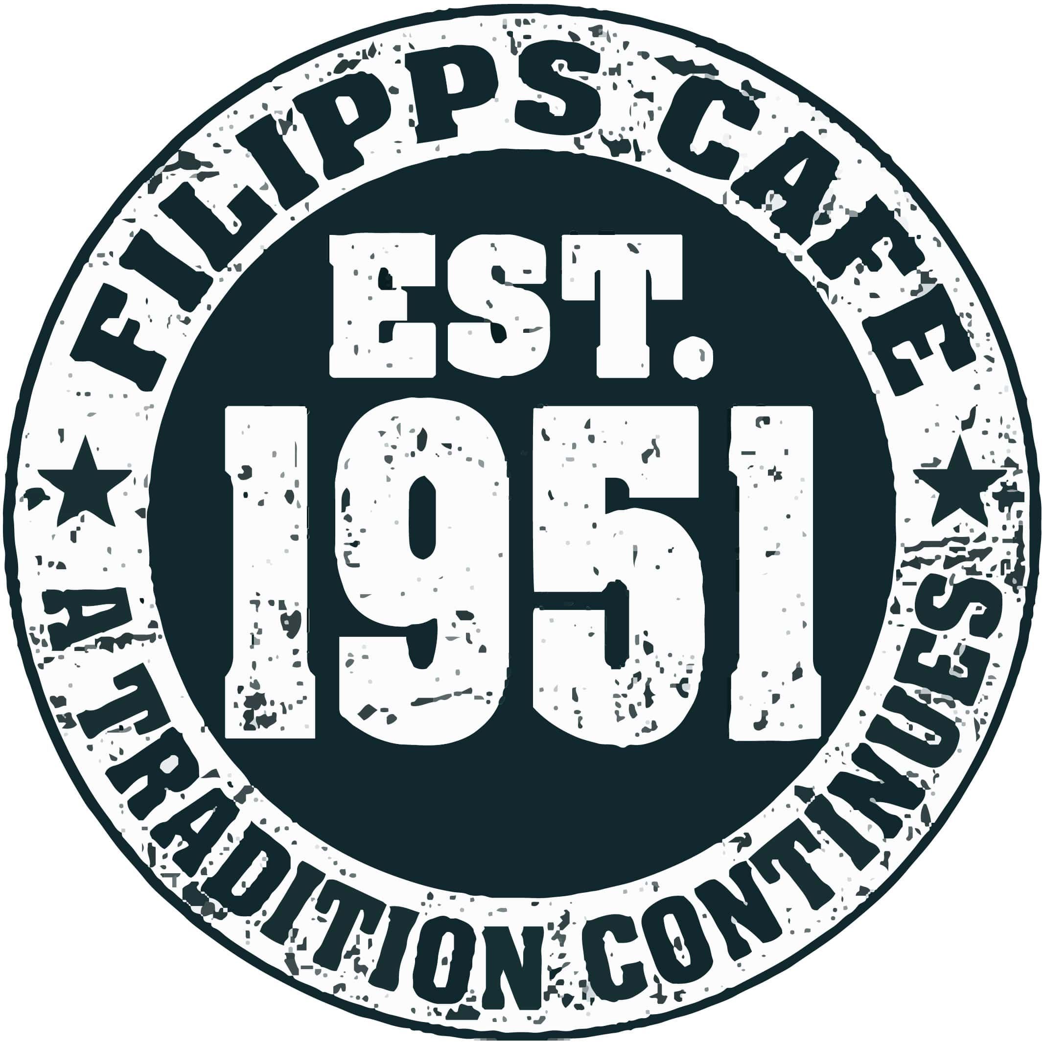 A circular, distressed-style logo for Filipps Cafe reads 