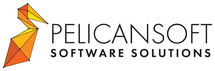 Logo for PelicanSoft Software Solutions. The image features a geometric, origami-style pelican in orange and yellow on the left, with the company name in bold, modern text to the right. - Market Design Team: Define. Structure. Expand.