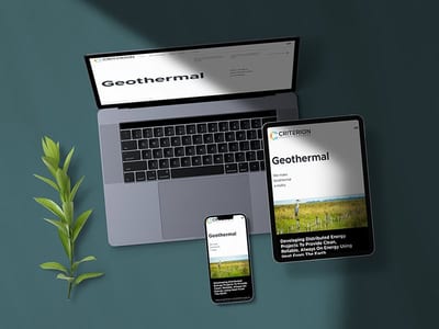 A laptop, tablet, and smartphone displaying the responsive Criterion website with the title 