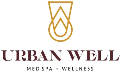 A geometric gold logo above the words 