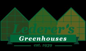 Logo for Lederer's Greenhouses featuring three stylized greenhouses in shades of green and yellow. “Lederer’s Greenhouses” appears in front, with “est. 1929” below on a dark green banner, reflecting their legacy of quality plants. - Market Design Team: Define. Structure. Expand.